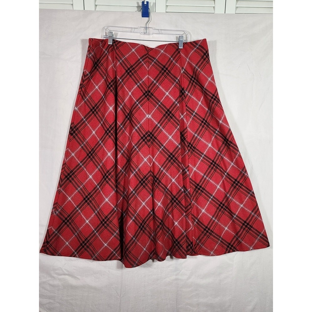 Jessica London Women's 20 Red Plaid A-Line Midi Skirt Wool Blend Lined Holiday - Picture 3 of 6